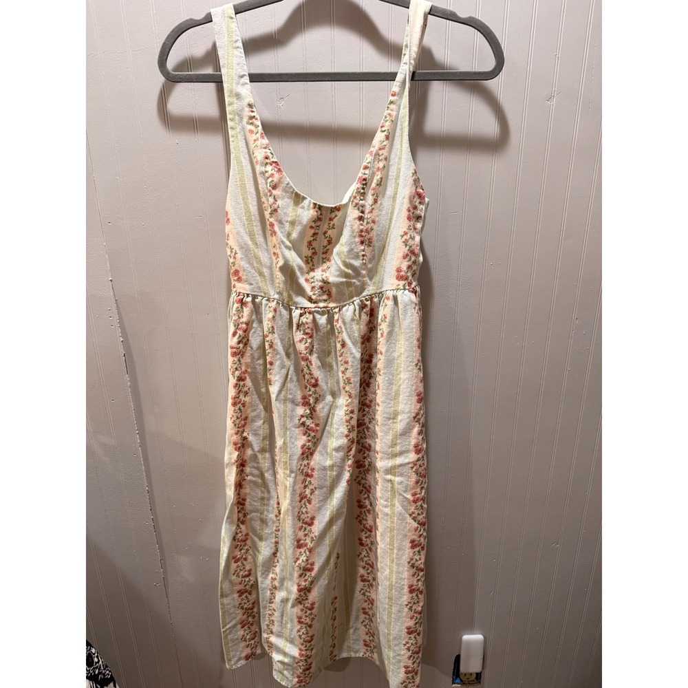 WeWoreWhat Floral Stripe Midi Dress Cream Pink Green Cottagecore Small